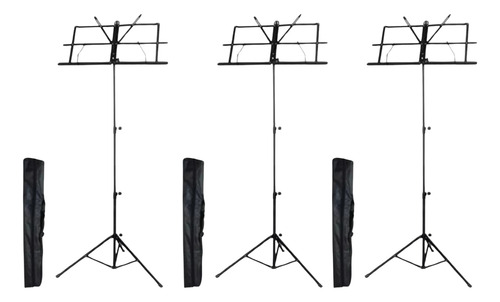 Kit 3 Estante De Partitura Desmontável Preta Com Bag Smart