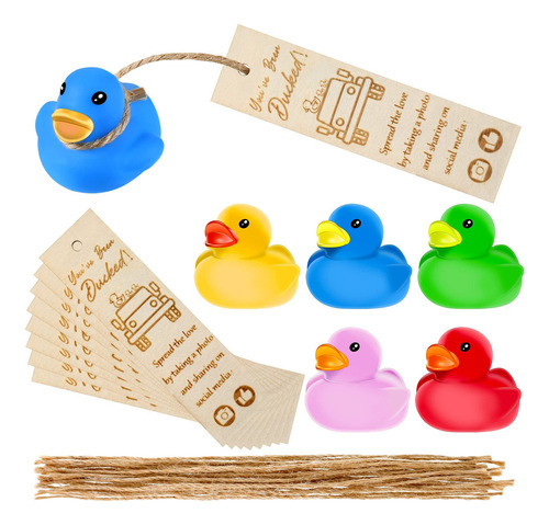 60 Tarjetas Con Patos De Goma Y Cuerdas, Pequeños Patos De.