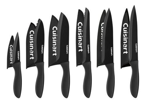 Set 6 Cuchillos Cuisinart Negros C/ 6 Protectores Metallic