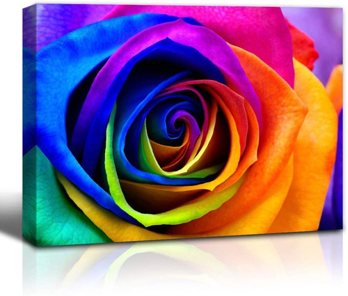 Rainbow Rose Print On Canvas Wall Art Colorful Rose Pai...