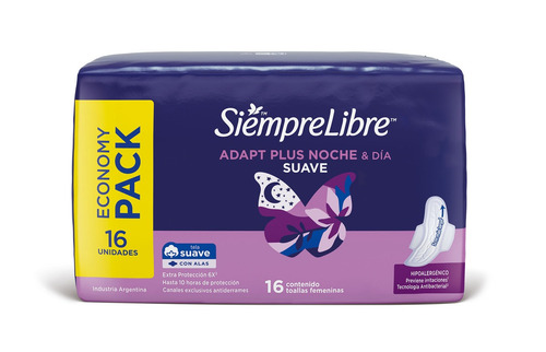 Imagen 2 de 2 de Toallas Femeninas Siempre Libre Adapt Nocturna C/alas 16 U