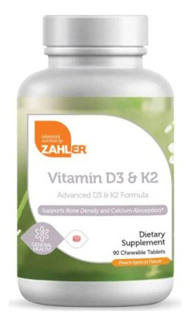 Zahler Vitamin D3 Y K2 90 Tabletas Masticables Sabor Melocoton Y Albaricoque
