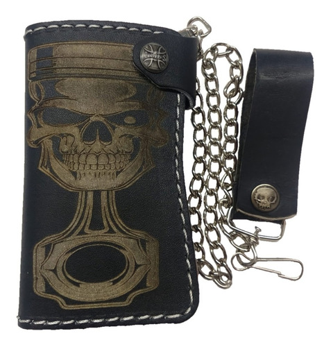 Cartera Cráneo Skull 100% De Piel Urban Biker Acero