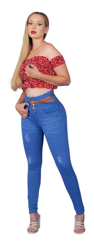 Pantalon Colombiano Push Up Dama Doble Faja Tiro Alto