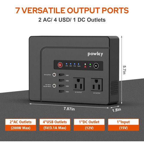 Powkey Generador Solar 146wh 200w Estación Portátil
