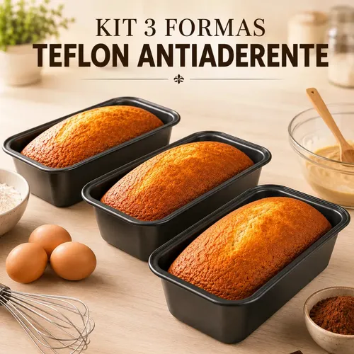 KIT COM 3 FORMAS DE PAO ANTIADERENTE ASSADEIRA BOLO INGLES TEFLON MARCA PÍTIA