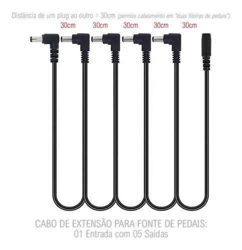 Imagem 3 de 3 de Cabo Extensão P/ Fonte 9v De Pedais 5 Saídas Pedal Pedaleira