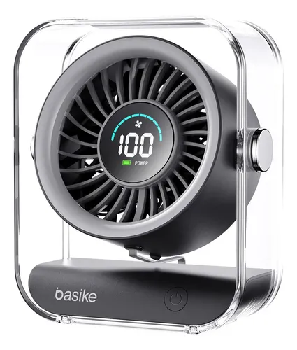 Mini Ventilador Portatil Basike De Mesa Recarregavel Com Base E Led Preto