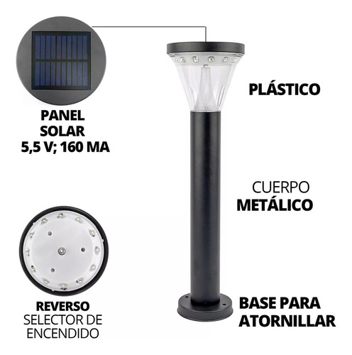 Pack X 2 Farol Con Panel Solar Reflector Estaca Tierra Led Luz calida Apto Exterior Intemperie Ip44 50cm