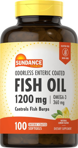 Fish Oil Sundance Vitamins 1000mg + Ômega 3 - 200 Softgels Sabor Limão