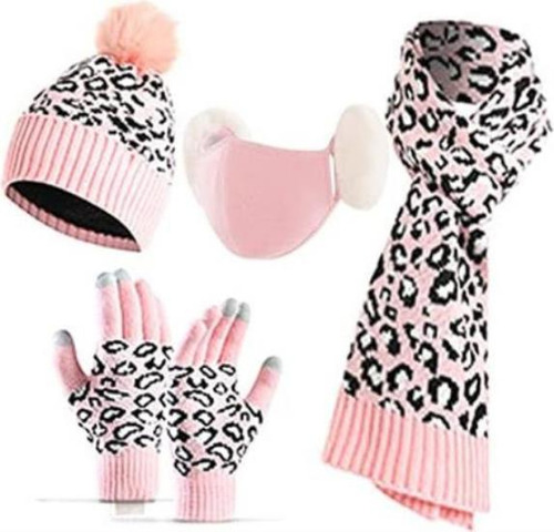 4pc Gorros Invierno Con Estampado Leopardo Mujer Gorro Con