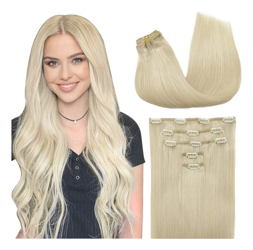 Extensiones De Cabello Humano Real, Color Rubio Platino, 5 U