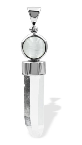 Dije De Cristal De Cuarzo Y Esfera De Selenita En Plata De L
