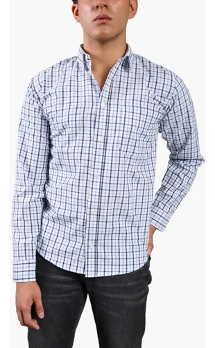 Camisa De Manga Larga A Cuadros Azul Y Negro Para Hombre Cuotas