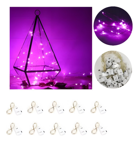 Alambre De Led 50cms Luz Con Pila Incluida Pack X12u Deco Rosa