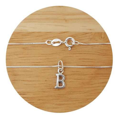 Cadena Con Mini Dije Letra Inicial B De Plata 925 Color Plateado