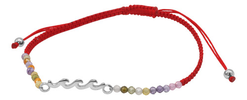 Pulsera De Plata 925 Macramé Roja Con Ágata Y Ola