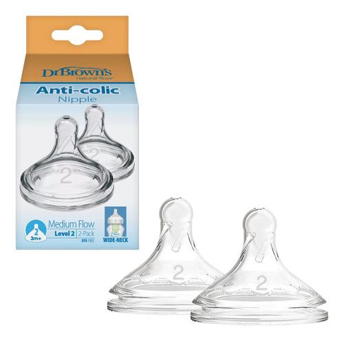 Pack 2 Tetinas Para Biberón Dr Brown's Cuello Ancho Nivel 2 Options+ 3m+