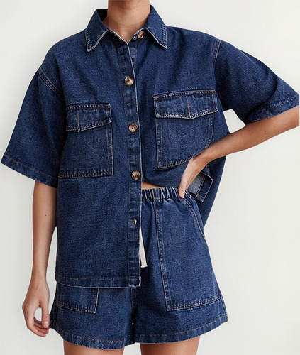 Conjunto Jeans Feminino De Verão Com 2 Peças