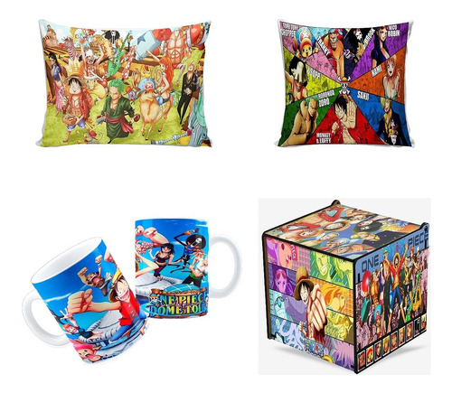 Kit Anime One Piece 2 Almofadas 1 Caneca E 1 Caixa Mdf