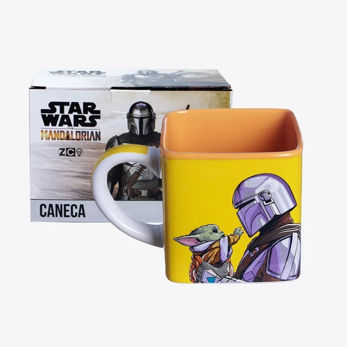 Caneca Quadrada Cubo Mandalorian Baby Yoda 300ml Star Wars