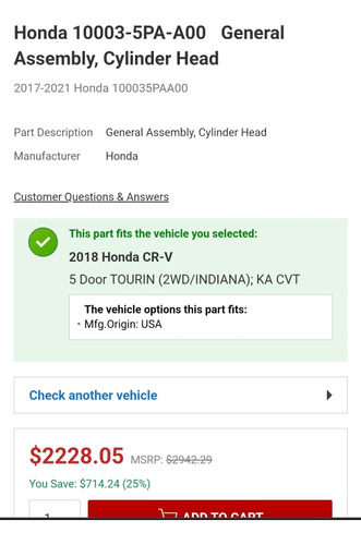 Cabeza Honda Civic 16-20 Crv 17-20 1.5 Turbo Impecable