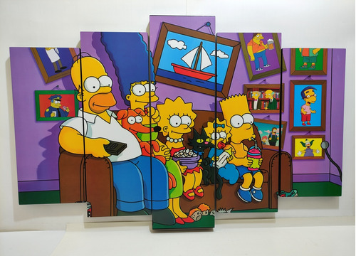 Cuadro Decorativo 5 Piezas Modelo The Simpsons Texturizado.