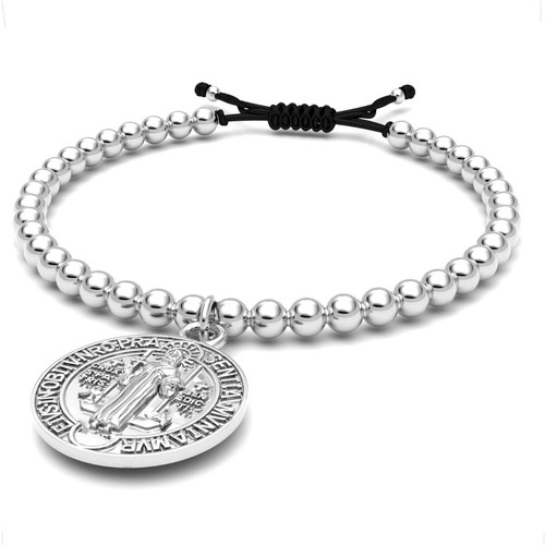 Pulsera San Benito De Plata 925 Bolitas Ajustable Agálea Largo 16
