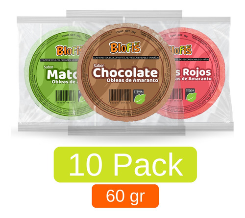 Obleas De Amaranto 10pack Dulces Sin Azúcar Saludables 60gr