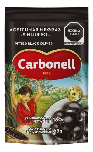2 Pza Aceitunas Negras Carbonell Deshuesadas 180 G