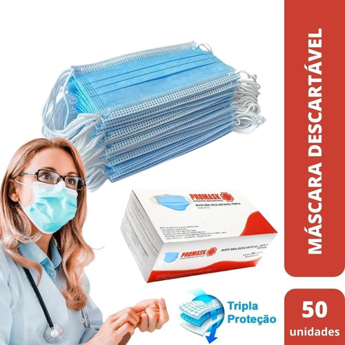 Máscara Descartável Tripla Anvisa (cx C/50) - Promask