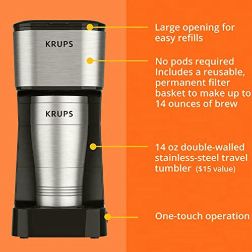 Cafetera Personal De Filtro Krups To Go Inoxidable Con