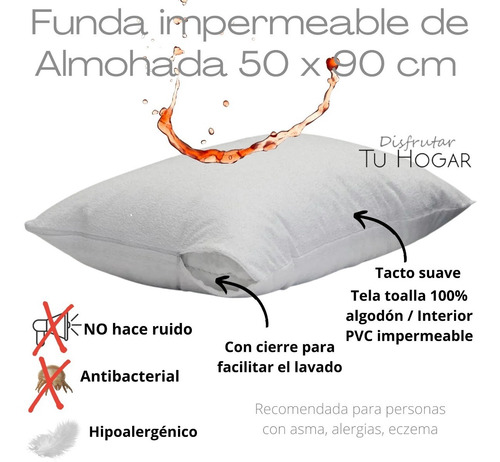 Imagen 2 de 5 de Funda Almohada Impermeable Toalla 70x50 Queen Size C/ Cierre