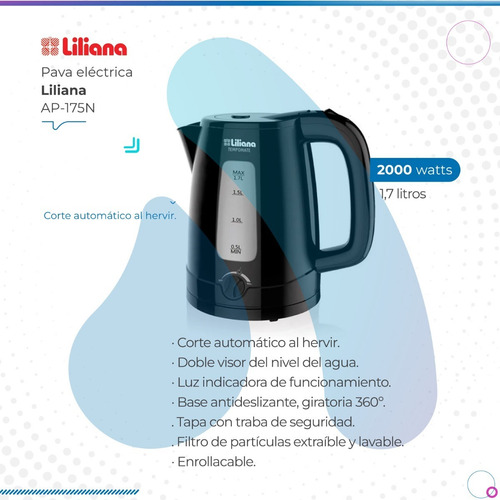 Pava Electrica Liliana Regulador Temp Negro Ap-175n