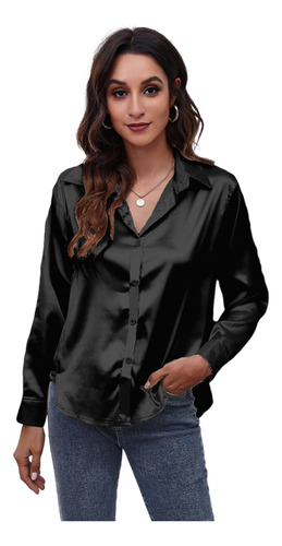 Increíble Cuello V Blusa Satén Moda Casual Elegante Diseños