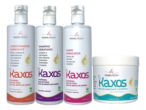 Kit Kaxos Divine Mèches Shampoo Cond Creme Ondulado Máscara