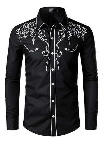 Camisa Vaquera De Mezclilla Para Hombre, Bordada, Ajustada.