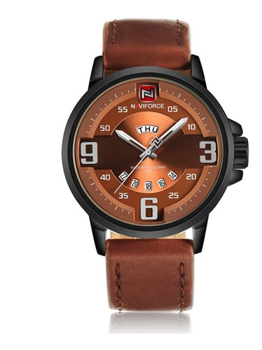 Relógio Naviforce Luxo Masculino Couro 9086 A Prova D'água