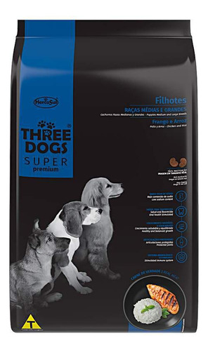 Alimento para tres perros para cachorros de pollo medianos y grandes, 15 kg