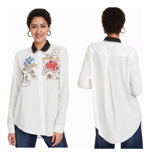 Blusa Desigual Azul Amarilla Camisa Desigual Mujer