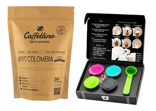 Imagen 1 de 10 de Capsulas Nespresso Recargables Caffettino X4 + Café Colombia