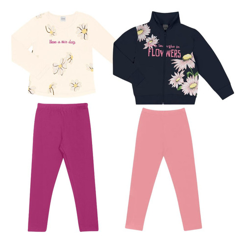 Kit 2 Conjunto Infantil Meia Estação Blusa E Legging Rovitex