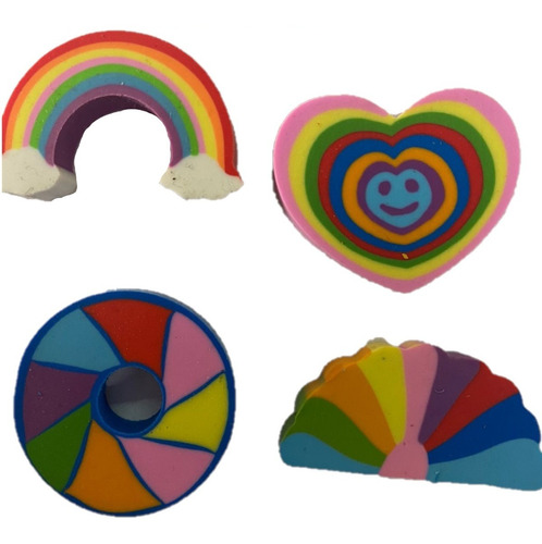 Goma Borrar Lapiz Pidu Diseño Corazon Arco Iris X4 