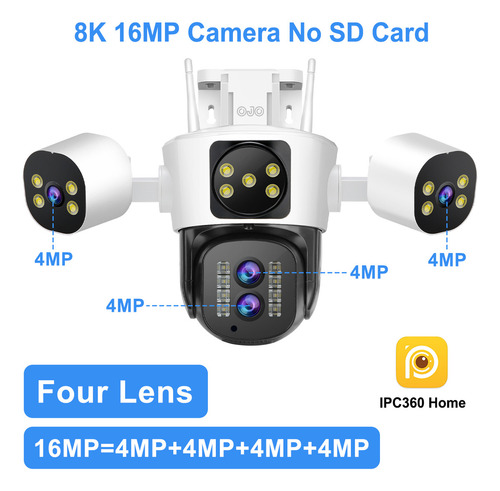 16MP Cámaras De Seguridad Ojo® Cuatro Lentes Zoom 10x 1440p Con Función De Alarma Rotación Ajustable Del Brazo