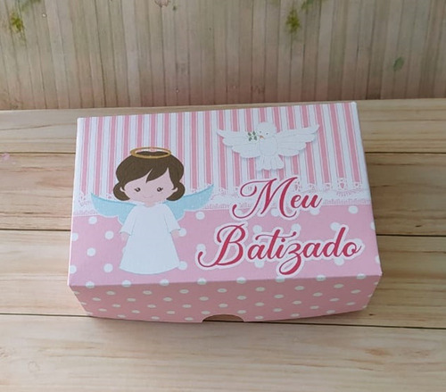 Imagem 3 de 3 de 30 Caixas 6 Doces Lembrança Batizado Anjinha Rosa Menina