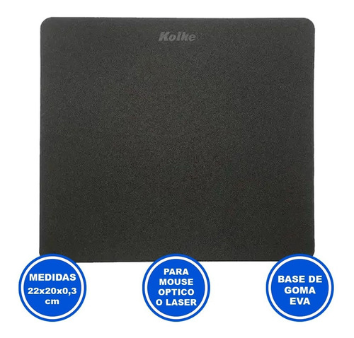 Imagen 2 de 3 de Mouse Pad Kolke KED151 de tela 200mm x 220mm x 3mm negro
