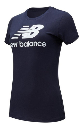 Camiseta New Balance Essentials Stacked Para Mujer-azul