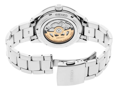 Reloj Seiko Presage Style60's Ssa447 Caballero Correa Plateado Bisel Negro Fondo Beige