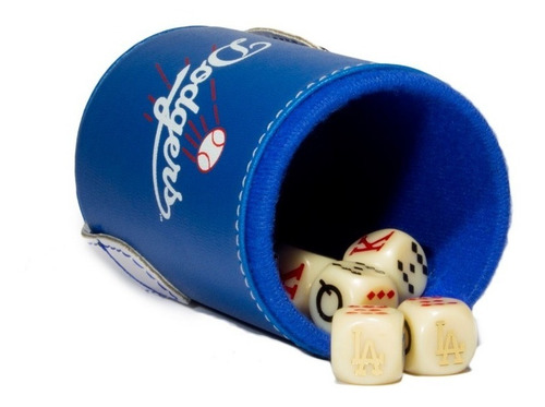 Imagen 3 de 6 de Cubilete Dodgers Los Angeles Con Portadados. Dados Grabados