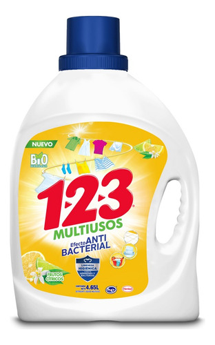 Detergente Líquido 123 Multiusos Anti Bacterial Frutos Cítricos Repuesto 4.65l